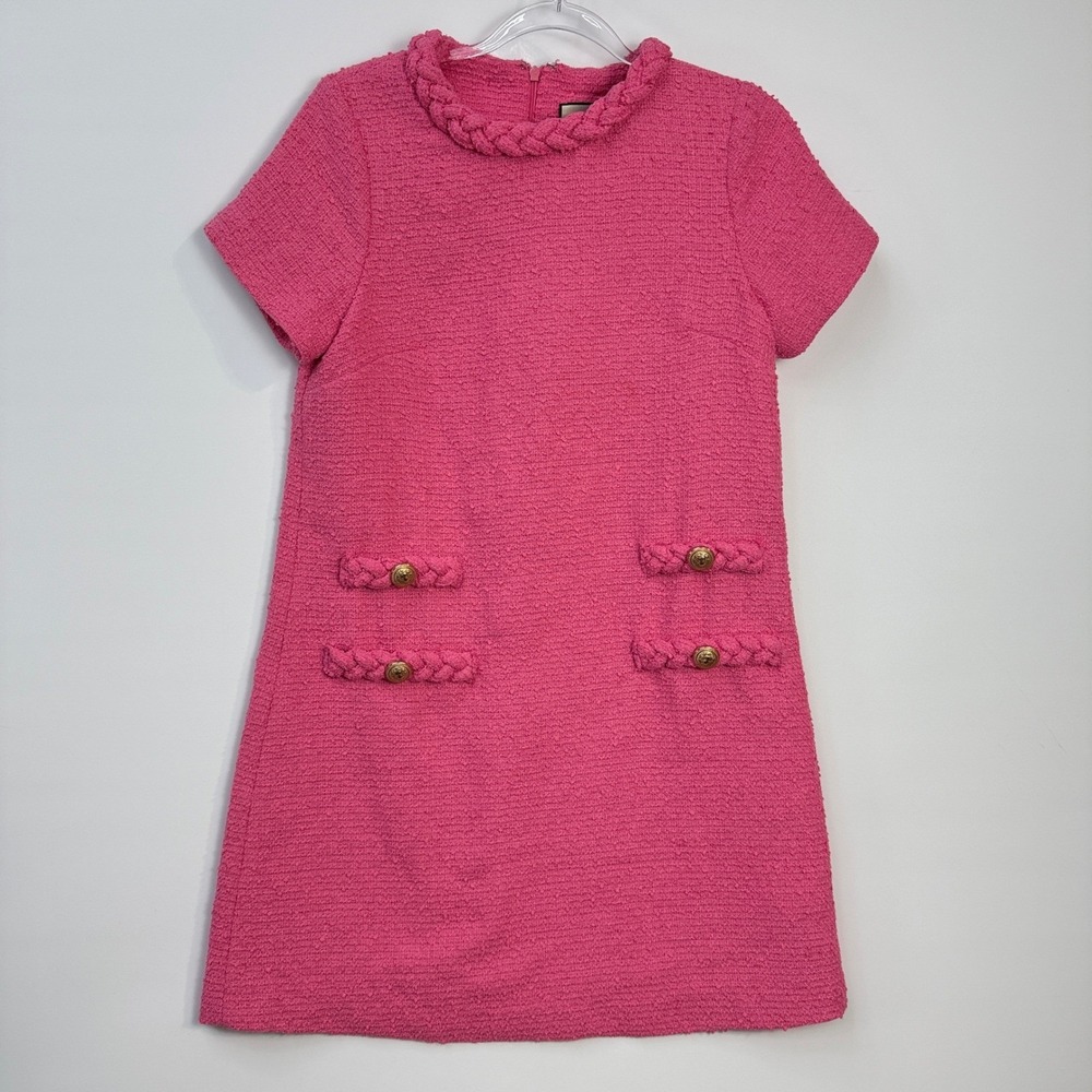 Tuckernuck Jackie Shift Tweed Dress Women S Pink Braided Lion Gold Buttons Mini - Picture 2 of 14